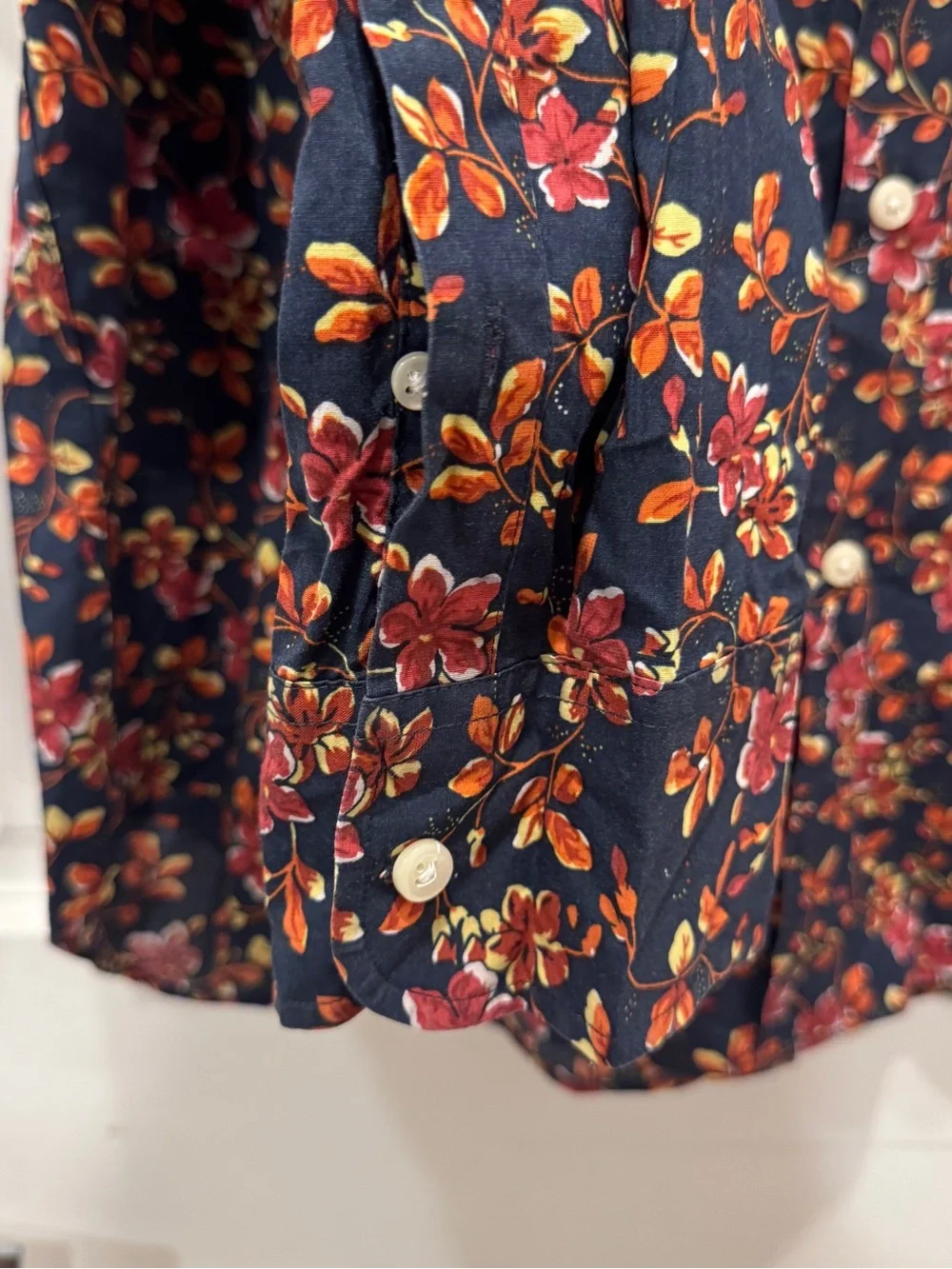 J.Crew Secret Wash Navy Floral Shirt L Slim Fit Organic Cotton Indie Preppy